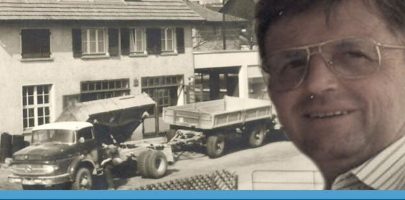 Historisches Foto von Werner Bartsch und LKW-Werkstatt