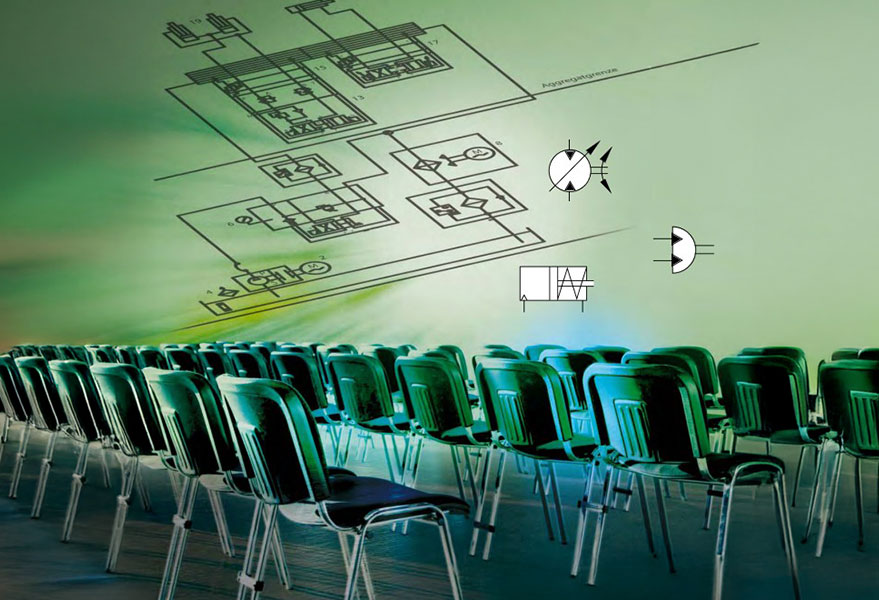 Hydraulik-Schulung mit Darstellung von Hydraulik-Schaltplan und Hydrauliksymbolen