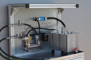 Prüfstand für Motor-Einspritzung mit Hydraulikkomponenten, Druckleitungen und Messsystem