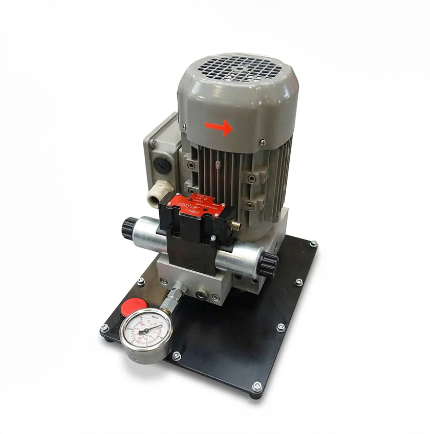 Hydrobar modulares Hydraulikaggregat aus Baukastensystem mit Elektromotor, Hydraulikpumpe und Manometer