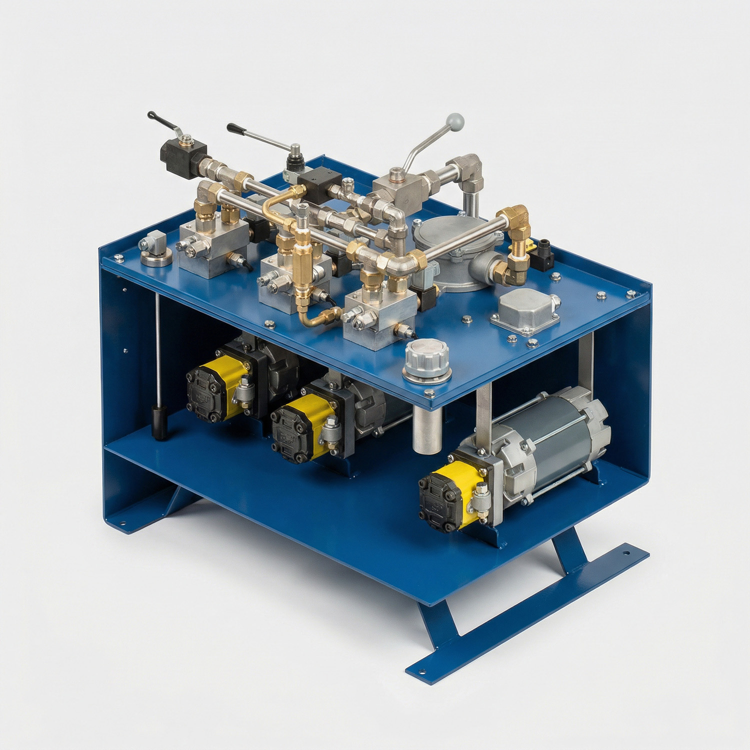 Hydrobar Unterölaggregat Hydraulikaggregat mit mehreren Pumpen, Ventiltechnik und Hydraulikleitungen